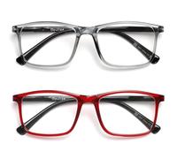 OPULIZE INK Reading Glasses - Value 2 Pack - Large Rectangular Frame - Spring Hinges - Scratch Resistant - Grey Red - Mens Womens +2.50