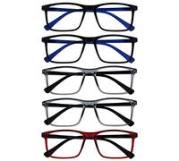 OPULIZE INK Reading Glasses - Value 5 Pack - Large Rectangular Frame - Spring Hinges - Scratch Resistant - Black Grey Red - Mens Womens +1.00