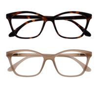 OPULIZE KAT Reading Glasses - 2-Pack - Cat-Eye Frame - Brown, Taupe - Men & Women - Spring Hinges - RR59-2U - +1.00