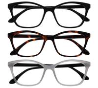 OPULIZE KAT Reading Glasses - 3-Pack - Cat-Eye Frame - Black, Brown, Grey - Men & Women - Spring Hinges - RRR59-127 - +1.00