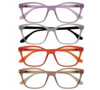 OPULIZE KAT Reading Glasses - 4-Pack - Cat-Eye Frame - Purple, Grey, Orange, Taupe - Men & Women - Spring Hinges - RRRR59-57GU - +1.50
