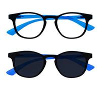 OPULIZE Kids Twin Pack Blue Light Glasses With Matching Sunglasses Boys Girls Age 6+ Black Neon Blue BS47-B