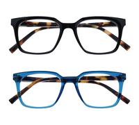 OPULIZE KOI Reading Glasses 2 Pack - Large Rectangular Frame - Black-Blue - Mens Womens - Spring Hinges - RR50-13 - +2.00