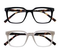 OPULIZE KOI Reading Glasses 2 Pack - Large Rectangular Frame - Black-Grey - Mens Womens - Spring Hinges - RR50-17 - +3.00