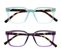OPULIZE KOI Reading Glasses 2 Pack - Large Rectangular Frame - Purple-Aqua - Mens Womens - Spring Hinges - RR50-5Q - +1.50