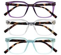 OPULIZE KOI Reading Glasses 3 Pack - Large Rectangular Frame - Purple-Aqua-Clear - Mens Womens - Spring Hinges - RRR50-5CQ - +2.00