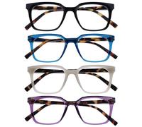 OPULIZE KOI Reading Glasses 4 Pack - Large Rectangular Frame - Black-Blue-Purple-Grey - Mens Womens- Spring Hinges - RRRR50-1357 - +1.50