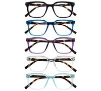 OPULIZE KOI Reading Glasses 5 Pack - Large Rectangular Frame - Black-Blue-Purple-Clear-Aqua - Mens Womens - Spring Hinges - RRRRR50-135CQ - +1.00