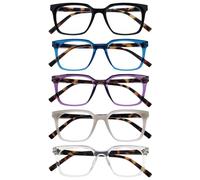OPULIZE KOI Reading Glasses 5 Pack - Large Rectangular Frame - Black-Blue-Purple-Grey-Clear - Mens Womens- Spring Hinges - RRRRR50-1357C - +3.50
