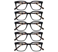 OPULIZE KOI Reading Glasses 5 Pack - Large Rectangular Frame - Black - Mens Womens- Spring Hinges - RRRRR50-1 - +2.50