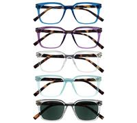 OPULIZE KOI Reading Glasses With Reading Sunglasses 5 Pack - Rectangular Frame - Black-Purple-Clear-Aqua-Clear - Mens Womens - Spring Hinges - RRRRS50-35CQC - +3.50