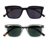 OPULIZE KOI Reading Sunglasses 2 Pack - Large Rectangular Frame - Tinted Lens UV400 - Black-Clear - Mens Womens - Spring Hinges - SS50-1C - +3.00