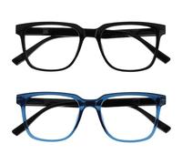OPULIZE LEO Reading Glasses - 2 -Pack - Large Rectangular Frame - Black, Blue - Mens Womens - Spring Hinges - RR55-13 - +1.50