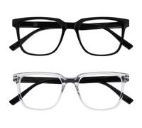 OPULIZE LEO Reading Glasses - 2 -Pack - Large Rectangular Frame - Black, Clear - Mens Womens - Spring Hinges - RR55-1C - +3.50