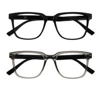OPULIZE LEO Reading Glasses - 2 -Pack - Large Rectangular Frame - Black, Grey - Mens Womens - Spring Hinges - RR55-17 - +1.50