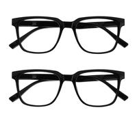 OPULIZE LEO Reading Glasses - 2 -Pack - Large Rectangular Frame - Black - Mens Womens - Spring Hinges - RR55-1 - +2.00
