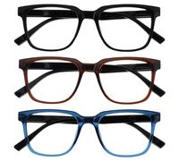 OPULIZE LEO Reading Glasses - 3 -Pack - Large Rectangular Frame - Black, Brown, Blue - Mens Womens - Spring Hinges - RRR55-123 - +2.50
