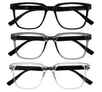 OPULIZE LEO Reading Glasses - 3 -Pack - Large Rectangular Frame - Black, Grey, Clear - Mens Womens - Spring Hinges - RRR55-17C - +3.00