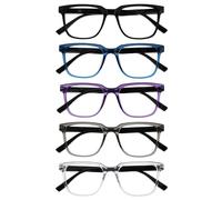 OPULIZE LEO Reading Glasses - 5 -Pack - Large Rectangular Frame - Black, Blue, Purple, Grey, Clear - Mens Womens - Spring Hinges - RRRRR55-1357C - +3.50