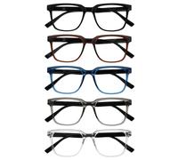 OPULIZE LEO Reading Glasses - 5 -Pack - Large Rectangular Frame - Black, Brown, Blue, Grey, Clear - Mens Womens - Spring Hinges - RRRRR55-1237C - +2.50