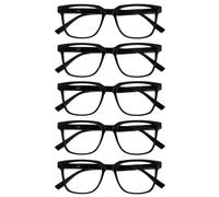 OPULIZE LEO Reading Glasses - 5 -Pack - Large Rectangular Frame - Black - Mens Womens - Spring Hinges - RRRRR55-1 - +1.00