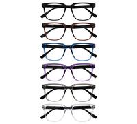 OPULIZE LEO Reading Glasses - 6-Pack - Large Rectangular Frame - Black, Brown, Blue, Purple, Grey, Clear - Mens Womens - Spring Hinges - RRRRRR55-12357C - +3.00