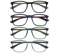 OPULIZE Max Reading Classes 4 Pack - Classic Large Rectangular Frame - Matt Black Blue Green Grey - Men's Women's Unisex - Spring Hinges - RRRR78-1367 - +1.50