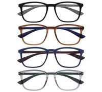 OPULIZE Max Reading Classes 4 Pack - Classic Large Rectangular Frame - Matt Black Brown Blue Grey - Men's Women's Unisex - Spring Hinges - RRRR78-1237 - +2.00