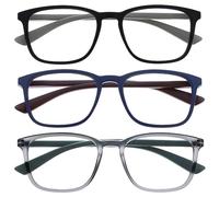 OPULIZE Max Reading Glasses 3 Pack - Classic Large Rectangular Frame - Matt Black Blue Grey - Men's Women's Unisex - Spring Hinges - RRR78-137 - +2.50