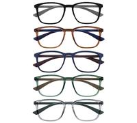 OPULIZE Max Reading Glasses 5 Pack - Classic Large Rectangular Frame - Matt Black Brown Blue Green Grey - Men's Women's - Spring Hinges - RRRRR78-12367 - +1.00
