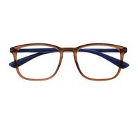 OPULIZE Max Reading Glasses - Classic Large Rectangular Frame - Transparent Matt Brown with Navy Blue Arms - Men's Women's - Spring Hinges - R78-2 - +1.50