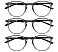 OPULIZE MET Blue Light Blocking Reading Glasses for Women Men, Slim Round Frame with Scratch Resistant and Spring Hinges, Computer Glasses with Anti-Reflective, Grey +1.5