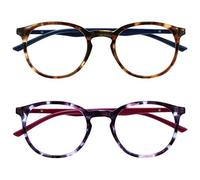 OPULIZE MET Blue Light Blocking Reading Glasses for Women Men, Slim Round Frame with Scratch Resistant and Spring Hinges, Computer Glasses with Anti-Reflective, Brown,Purple +2 (Pack of 2)