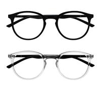 OPULIZE MET Blue Light Blocking Reading Glasses for Women Men, Slim Round Frame with Scratch Resistant and Spring Hinges, Computer Glasses with Anti-Reflective, Black,Clear +1 (Pack of 2)