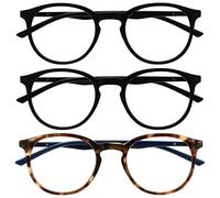 OPULIZE MET Blue Light Blocking Reading Glasses for Women Men, Slim Round Frame with Scratch Resistant and Spring Hinges, Computer Glasses with Anti-Reflective, Black,Brown +3