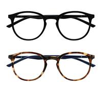 OPULIZE MET Blue Light Blocking Reading Glasses for Women Men, Slim Round Frame with Scratch Resistant and Spring Hinges, Computer Glasses with Anti-Reflective, Black,Brown +2.5 (Pack of 2)