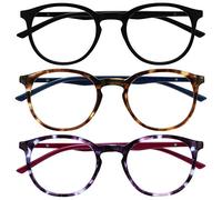 OPULIZE MET Blue Light Blocking Reading Glasses for Women Men, Slim Round Frame with Scratch Resistant and Spring Hinges, Computer Glasses with Anti-Reflective, Black,Brown,Purple +2.5 (Pack of 3)