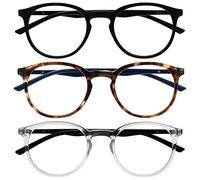 OPULIZE Met - Blue Light Blocking Glasses 3 Pack Slim Round Frame Scratch Resistant Spring Hinges Improve Sleep Computer Gaming Anti-Reflective Black Brown Transparent Mens Womens BBB60-12C +0.00