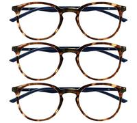OPULIZE MET Blue Light Blocking Reading Glasses for Women Men, Slim Round Frame with Scratch Resistant and Spring Hinges, Computer Glasses with Anti-Reflective, Brown +1.5 (Pack of 3)
