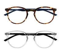 OPULIZE MET Blue Light Blocking Reading Glasses for Women Men, Slim Round Frame with Scratch Resistant and Spring Hinges, Computer Glasses with Anti-Reflective, Brown,Clear +0 (Pack of 2)