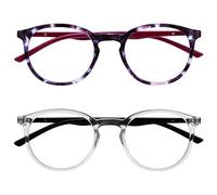 OPULIZE MET Blue Light Blocking Reading Glasses for Women Men, Slim Round Frame with Scratch Resistant and Spring Hinges, Computer Glasses with Anti-Reflective, Purple,Clear +0 (Pack of 2)