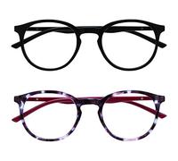 OPULIZE MET Blue Light Blocking Reading Glasses for Women Men, Slim Round Frame with Scratch Resistant and Spring Hinges, Computer Glasses with Anti-Reflective, Black,Purple +0 (Pack of 2)