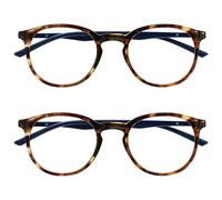 OPULIZE MET Blue Light Blocking Reading Glasses for Women Men, Slim Round Frame with Scratch Resistant and Spring Hinges, Computer Glasses with Anti-Reflective, Brown +2 (Pack of 2)
