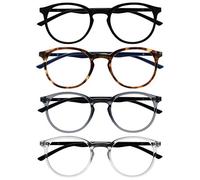 OPULIZE MET Reading Glasses for Women Men, Slim Round Frame with Spring Hinges and Scratch Resistant, Black,Brown,Grey,Clear +2 (Pack of 4)