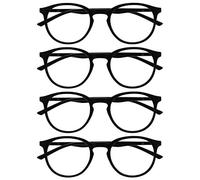 OPULIZE MET Reading Glasses for Women Men, Slim Round Frame with Spring Hinges and Scratch Resistant, Black +1.5 (Pack of 4)