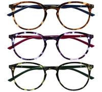 OPULIZE MET Reading Glasses for Women Men, Slim Round Frame with Spring Hinges and Scratch Resistant, Brown,Purple,Green +3.5 (Pack of 3)