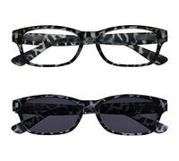 OPULIZE NIX Reading Glasses for Women Men With Reading Sunglasses - 2 Pack - Vintage Rectangular Designer Frame - Clear and Tinted UV400 Protection Lens - Black Tortoiseshell +2.00