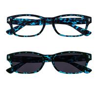 OPULIZE NIX Reading Glasses for Women Men With Reading Sunglasses - 2 Pack - Vintage Rectangular Designer Frame - Clear and Tinted UV400 Protection Lens - Blue Tortoiseshell +1.50