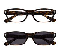 OPULIZE NIX Reading Glasses for Women Men With Reading Sunglasses - 2 Pack - Vintage Rectangular Designer Frame - Clear and Tinted UV400 Protection Lens - Brown Tortoiseshell +1.00