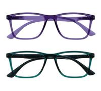 OPULIZE NYX Blue Light Blocking Reading Glasses - Anti-Glare Computer and Gaming Eyewear - 2 Pack - UV and Eyestrain Protection - Rectangular Frame - Purple Turquoise - Men Women - + 1.00